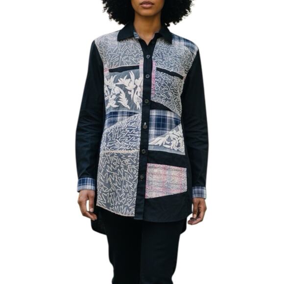 Parsley & Sage Tops - Parsley & Sage Patchwork Tunic Black Mixed Print Oversized High Low Size M